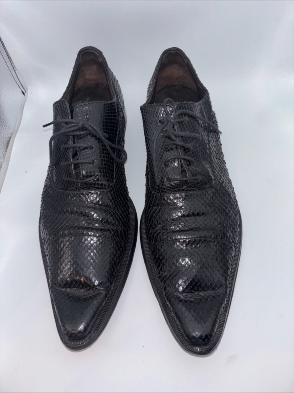 Dolce Gabbana Men's Black snake Textured Leather Lace-Up Dress Shoes